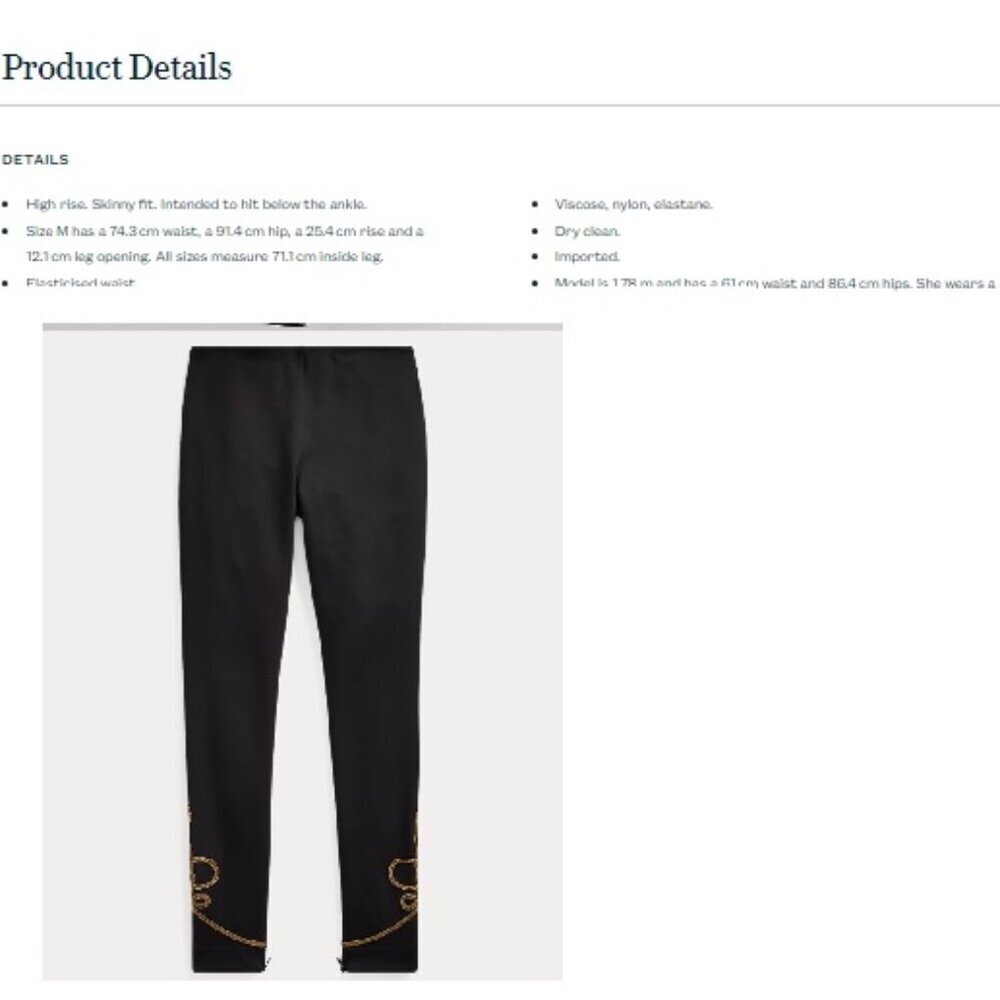 Like New, Polo Ralph Lauren  Bullion Trim Legging Pants - Picture 15 of 16